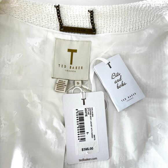 Ted Baker Cropped Boxy Jacket Blazer with Cargo Styling White 5 (US 12) NWT - Picture 8 of 9